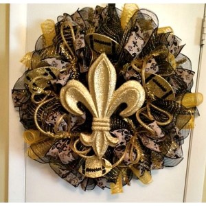 Saints Black & Gold Deco Mesh Wreath - Handmade   161541296001